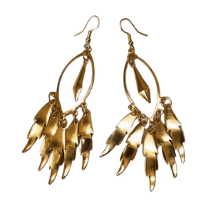 Fashion Dangle Drop Earrings, Gold-Tone Metal, Cascading Leaf Design E01