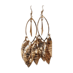 Gold-Plated Chandelier Drop Earrings, 7.5 cm Length, Cascading Spiral Disc Design with Oval Hoop, Fish Hook Closure E04