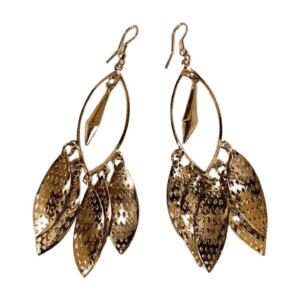 Gold-Plated Chandelier Drop Earrings, 7.5 cm Length, Cascading Spiral Disc Design with Oval Hoop, Fish Hook Closure E04