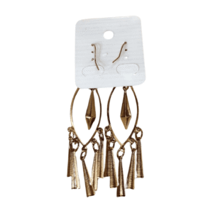 Gold-Plated Chandelier Drop Earrings, 7.5 cm Length, Oval Hoop with Geometric Pendant and Cascading Leaf Charms, Fish Hook Closure E06
