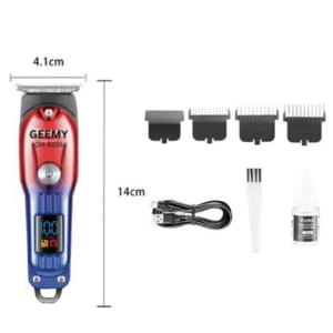 GEEMY Professional Hair Clipper, LED Display, Two-Step Adjustment, USB Charging, Red and Blue
