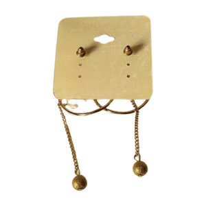 Gold-Tone Pearl Drop Earrings with Chain and Sphere Detail, Hoop Design scope 01