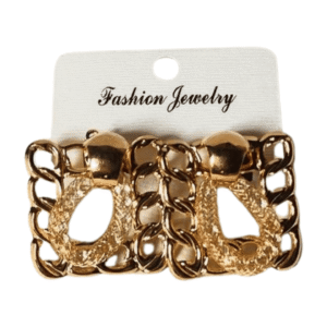 Gold-Tone Chain Link Statement Earrings, Square Design with Textured Pattern, 3.5 cm Length, Set of 2 squre earing 01