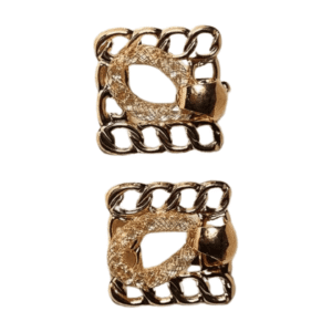 Gold-Tone Chain Link Statement Earrings, Square Design with Textured Pattern, 3.5 cm Length, Set of 2 squre earing 01