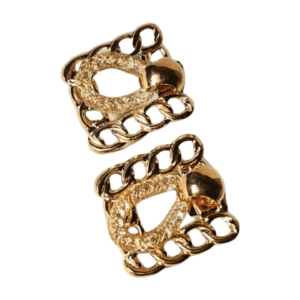 Gold-Tone Chain Link Statement Earrings, Square Design with Textured Pattern, 3.5 cm Length, Set of 2 squre earing 01