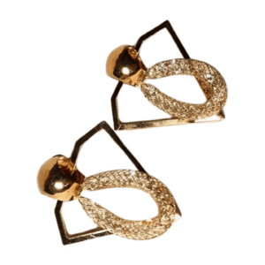 Geometric Gold-Toned Mesh Drop Earrings, Textured Metal Frame Design tranggal 01
